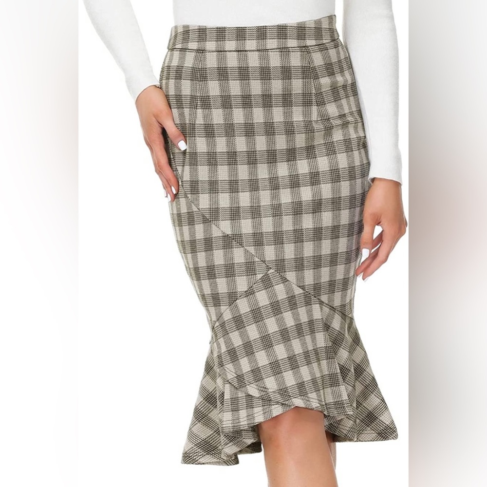 Plaid Mermaid Ruffle Midi Skirt